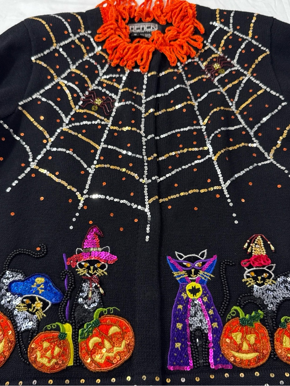 Berek 2 Takako Sakon Halloween Cardigan M Beaded Cats Spiderweb Fringe